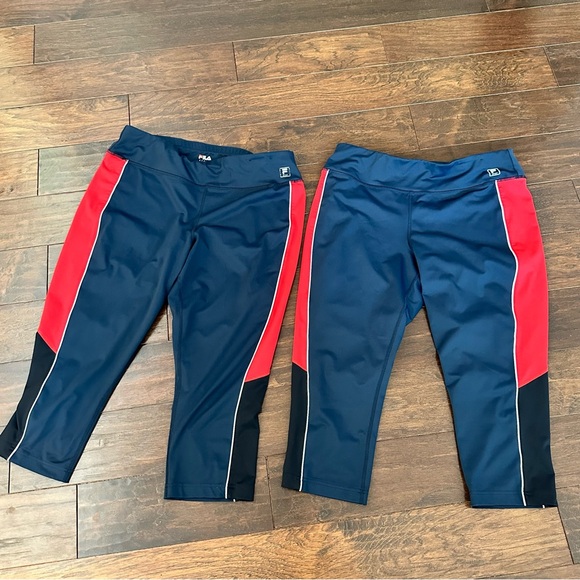 FILA Stripe Workout Legging set 2 Crop Cropped Yoga pant XL Lot Red White Blue - Picture 1 of 6